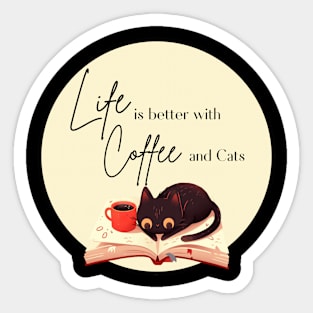 Coffee, Cats, and Cozy Reads Sticker